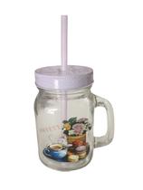 Caneca estampada de vidro com canudo