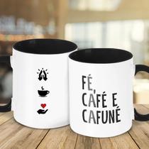 Caneca Fé, Café e Cafuné com ícones - Legião Nerd