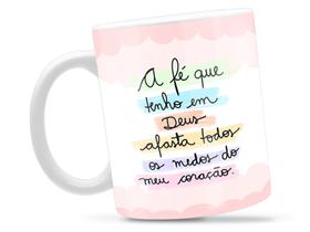 Caneca Fé Em Deus Divertida Porcelana Xícara 325ml + Caixa Presente