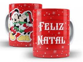 Caneca Feliz Natal Mickey E Minnie Polímero Vermelha