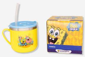 Caneca Flip Infantil 250 ML c/ tampa e canudo Bob Esponja Cor:amarela