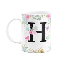 Caneca Floral - Inicial do nome letra H - 325ml