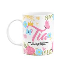 Caneca Floral Mães - Tia, tem um coração enorme Caneca Floral Mães - Tia, tem um coração enorme