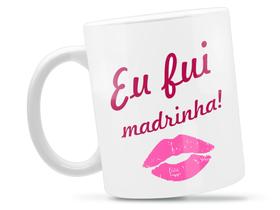 Caneca Fui Madrinha Divertida Porcelana Xícara 325ml + Caixa Presente