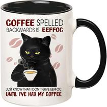 Caneca Funny Cat Coffee Spelled Backwards Eeffoc 350 ml de cerâmica