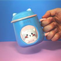 Caneca Gatinho 3D com Tampa e Colher - O Toque Charmoso para Suas Bebidas!