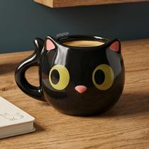 Caneca Gato Curioso Desconfiado Preto Cerâmica 350ml Canecas Diferentes