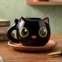Caneca Gato Fofo Preto Gatinho Iti Malia Cerâmica 350ml Presente Criativo