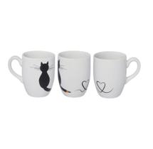 Caneca Gato Lápis em Porcelana Branca e Preta 350ml - Hausktaft