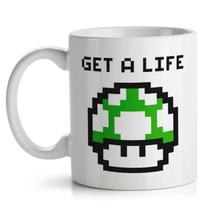 Caneca Geek Cogumelo Verde Pixel Get a Life Super Mario 325ml