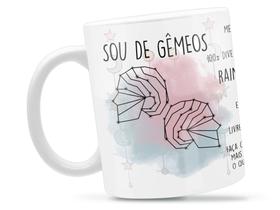 Caneca Gemeos Signo Divertida Porcelana Xícara 325ml + Caixa Presente
