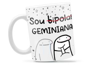 Caneca Geminiana Flork Signo Divertida Porcelana Xícara 325ml + Caixa Presente