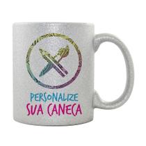 Caneca Glitter Prata Personalizada - Porcelana de Alta Resistência