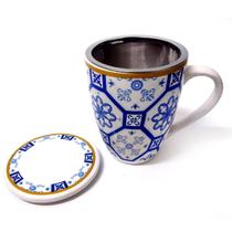 Caneca Grande De Porcelana Com Tampa E Infusor