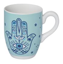 Caneca Hamsa em Porcelana Azul e Branca 350ml - Hausktaft