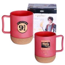 Caneca Harry Potter Plataforma 9 3/4 Vidro 350ml Com Base Cortiça Porta-Copo Harry Potter Oficial Wa