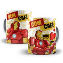 Caneca Homem de Ferro Com Café Sem Café Porcelana Modelo 2 Caneca Homem de Ferro Com Café Sem Café Porcelana Modelo 2
