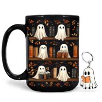 Caneca Hyturtle Cute Ghost Read Book 450 ml com chaveiro de cerâmica