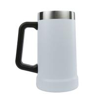Caneca Isotérmica 700Ml Branca Dupla Camada Para liquidos Quentes e Friso Aço Inox Livon