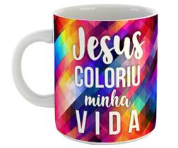 Caneca jesus coloriu minha vida fé religião presente - Mago das Camisas