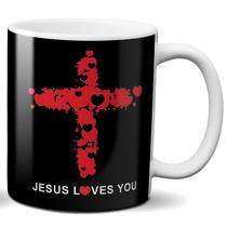Caneca jesus te ama loves you cruz presente deus fé religião - Mago das Camisas