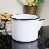 Caneca Leiteira Esmaltada Ágata 12 1L c/ Bico Ewel Branca