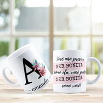 Caneca Letras Flores Personalizada Nome Floral Alfabeto