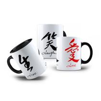 Caneca Live Laugh Love Viva Sorria Ame Kanji Japonês 325mL