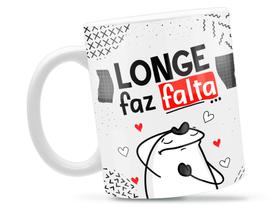 Caneca Longe Faz Falta Flork Divertida Porcelana Xícara 325ml + Caixa Presente