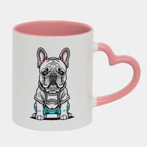 Caneca Love Coração Rosa 325ml BULLDOG SENTADO FOFO