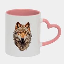 Caneca Love Coração Rosa 325ml LOBO BEGE DESENHO CABECA