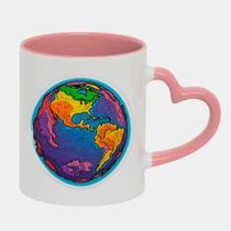 Caneca Love Coração Rosa 325ml MAPA MUNDO COLORIDO
