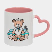 Caneca Love Coração Rosa 325ml URSO TEDDY ROUPA FOFINHA PRAIA