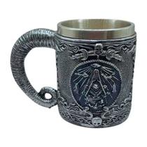 Caneca Maçom Decorativa 3D Maçonaria Com Alça Chifre 400ml Copo Decorativo De Metal e Resina
