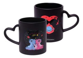 Caneca Magic Coração Disney Stitich E Angel Namorados 350ml