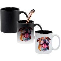 Caneca Mágica Fosca Interna Preta Muda de Cor 325ml CACHORRO BULLDOG LINGUA DE FORA