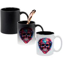 Caneca Mágica Fosca Interna Preta Muda de Cor 325ml CAVEIRA GALAXIA AZUL ROSA