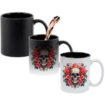Caneca Mágica Fosca Interna Preta Muda de Cor 325ml CAVEIRA ROSAS VERMELHAS Caneca Mágica Fosca Interna Preta Muda de Cor 325ml CAVEIRA ROSAS VERMELHAS