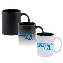 Caneca Mágica Fosca Interna Preta Muda de Cor 325ml NOVEMBRO AZUL BIGODE