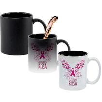 Caneca Mágica Fosca Interna Preta Muda de Cor 325ml Outubro Rosa Borboleta Composicao
