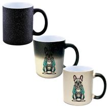 Caneca Mágica Glitter Muda de Cor 325ml BULLDOG ESTILO ARTE 3 CAMISA AZUL