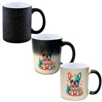 Caneca Mágica Glitter Muda de Cor 325ml BULLDOG FOFO COLORIDO