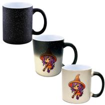 Caneca Mágica Glitter Muda de Cor 325ml HALLOWEEN BRUXA FOFA LARANJA