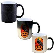 Caneca Mágica Glitter Muda de Cor 325ml Halloween Corvo Abobora Macabra Caneca Mágica Glitter Muda de Cor 325ml Halloween Corvo Abobora Macabra