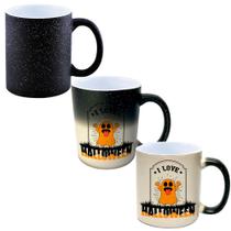 Caneca Mágica Glitter Muda de Cor 325ml Halloween Fantasma Laranja Tumulo