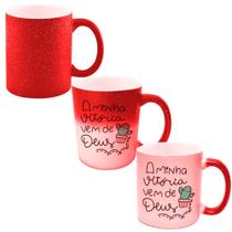 Caneca Mágica Glitter Vermelha de Porcelana 325ml A MINHA VITORIA VEM DE DEUS