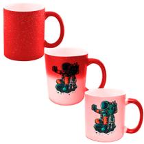 Caneca Mágica Glitter Vermelha de Porcelana 325ml Astronauta Com Amigo ET
