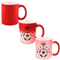 Caneca Mágica Glitter Vermelha de Porcelana 325ml BOLA COROA GRAMA BRASIL