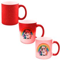 Caneca Mágica Glitter Vermelha de Porcelana 325ml BULLDOG ARCO IRIS LGBT