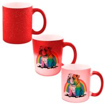 Caneca Mágica Glitter Vermelha de Porcelana 325ml BULLDOG LGBT ARCO IRIS